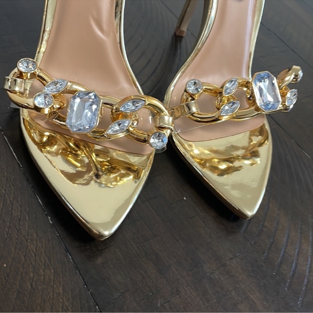Shoe Dazzle Women's Gold Classy Willow Rhinestone Stiletto Sandal